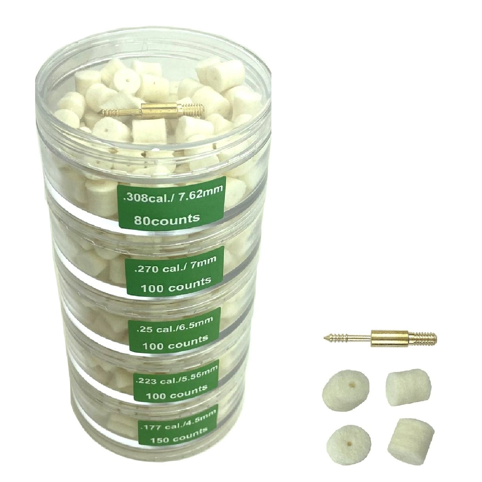 Waffenreinigungswolle-Pellets, zylindrische Hülsen, zusammengeschraubt, verpackt